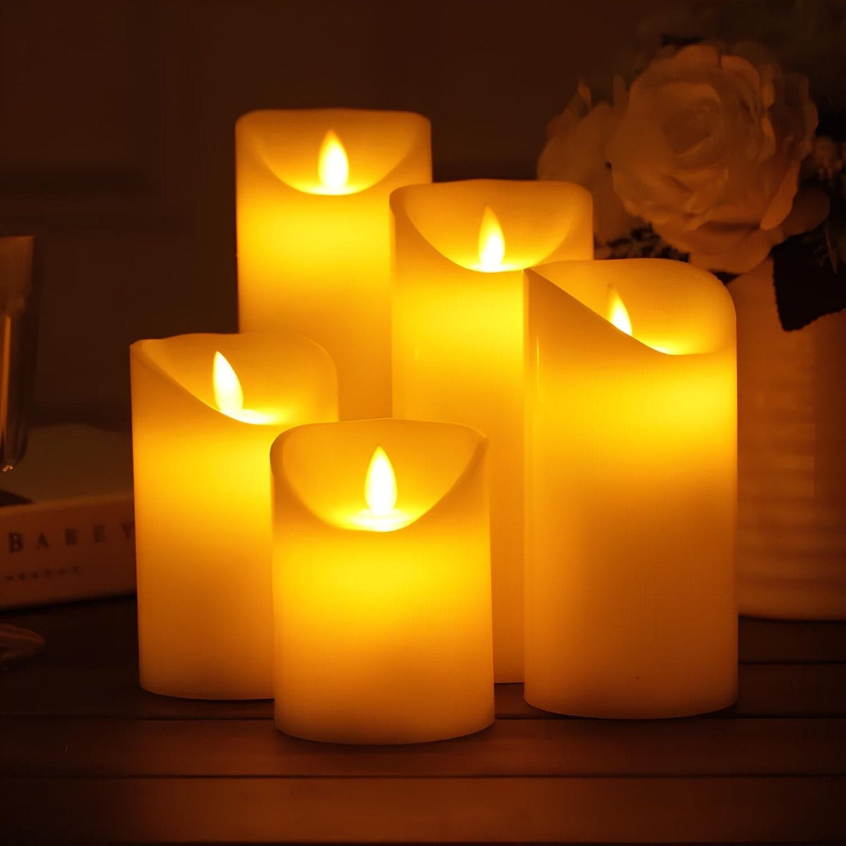 Classic flameless LED pillar candles, set of 5