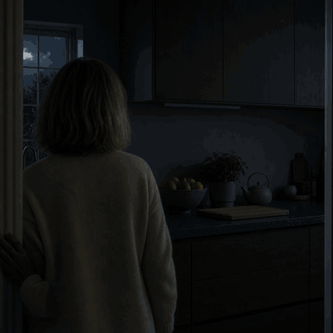 EasyStick motion sensor light switches on automatically when entering the dark kitchen