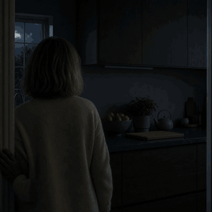 EasyStick motion sensor light switches on automatically when entering the dark kitchen
