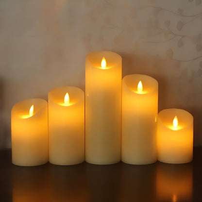 Wood effect LED candles on a woven placemat