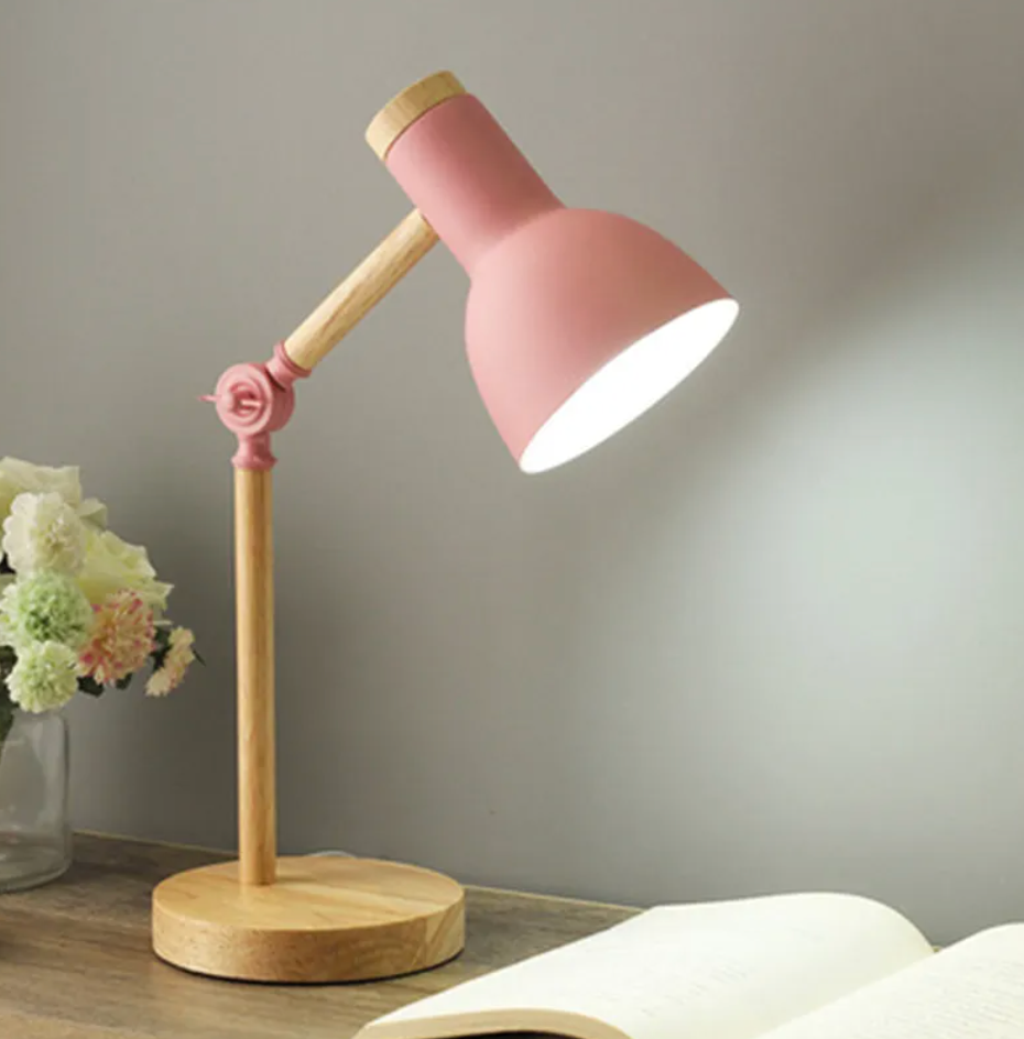 Wooden Desk Lamp for Kids 'ScandiLamp', Adjustable Nordic Table Lamp with Metal Shade, Reading Lamp for Kids Room, Bedroom and Home Office