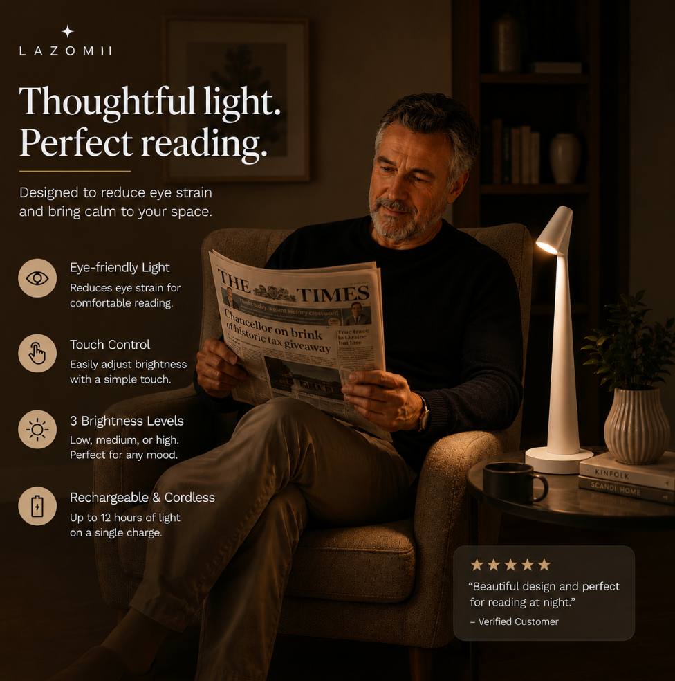 Rechargeable Bedside Table Lamp – 3-Level Dimmable Touch Light | Cordless LED Nordic Bedside Lamp