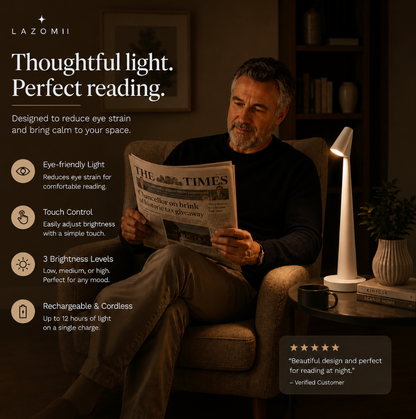 Rechargeable Bedside Table Lamp – 3-Level Dimmable Touch Light | Cordless LED Nordic Bedside Lamp