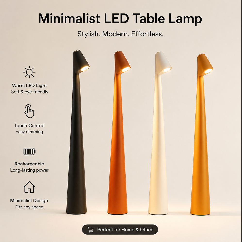 Cordless Rechargeable LED Table Lamp- 3-Way Dimmable Touch Desk Lamp, Reading Lamp,  Bedside Light