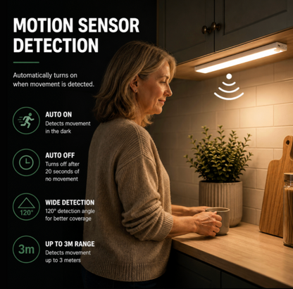 LumiKitchen – Cordless LED Under Cabinet Light with Motion Sensor