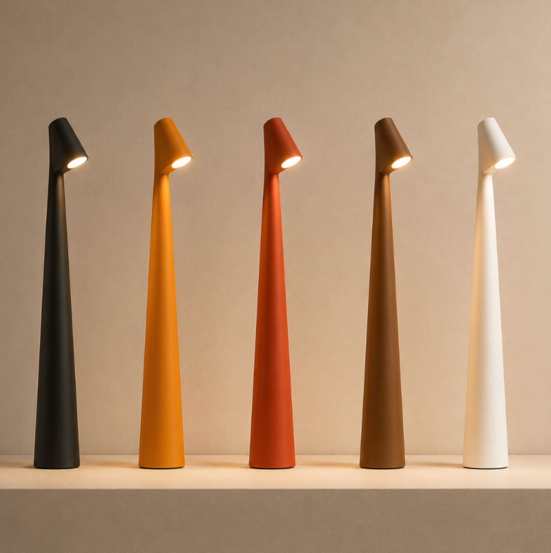 LumiNord cordless LED table lamp in black, orange, red, brown and white