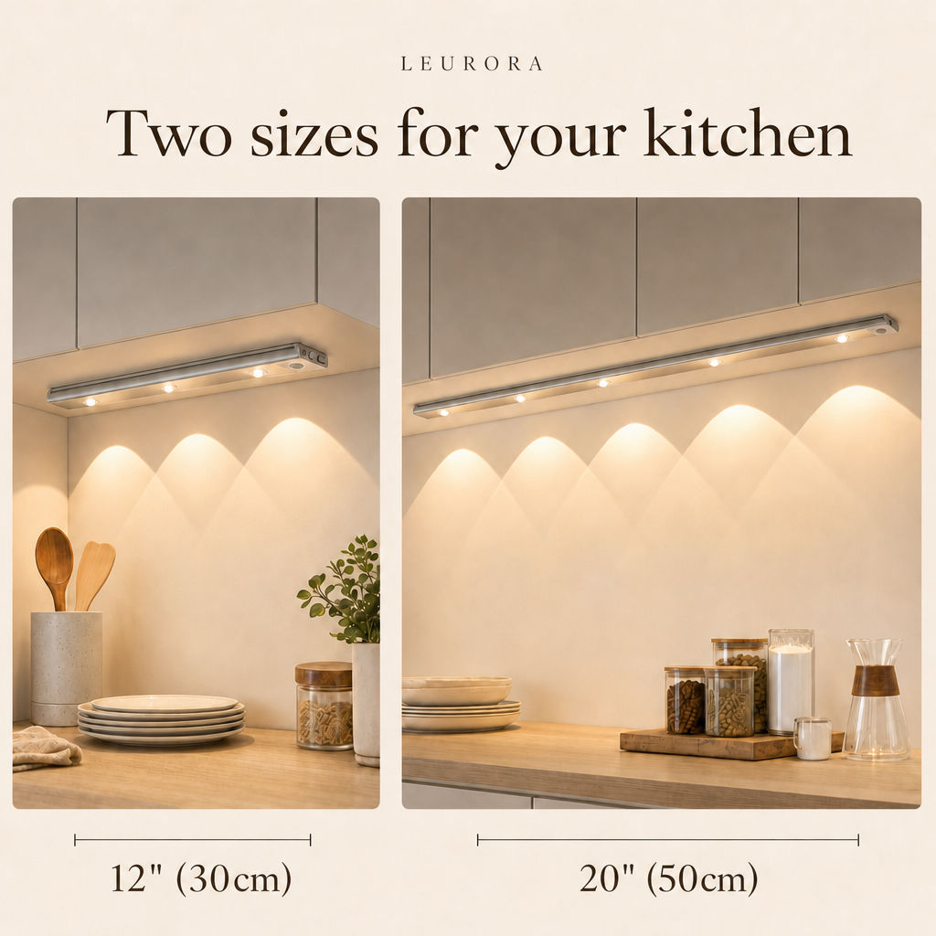 LED under cabinet kitchen light in two sizes, 12" (30cm) and 20" (50cm)