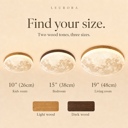 Luna moon ceiling light in D10" (26cm), D15" (38cm) and D19" (48cm), light or dark wood