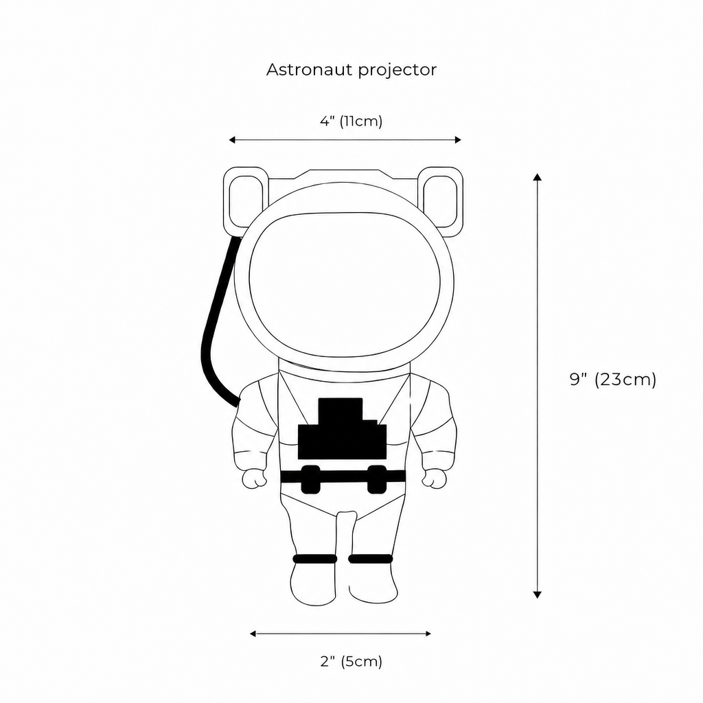 Astronaut star projector dimensions 9" x 4" (23 x 11cm)