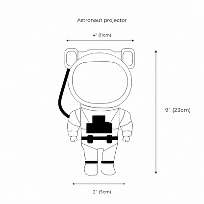 Astronaut star projector dimensions 9" x 4" (23 x 11cm)