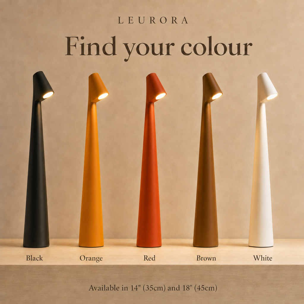 Find your colour: LumiNord table lamp in black, orange, red, brown and white, 14" (35cm) and 18" (45cm)