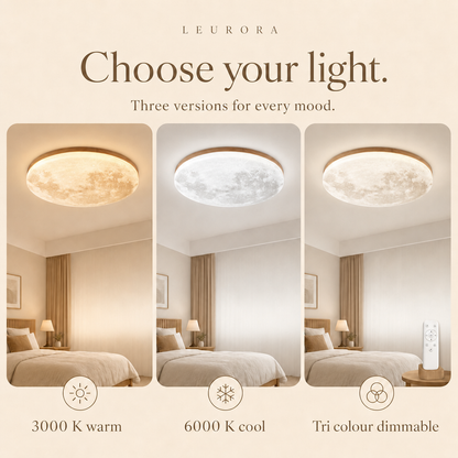 Luna ceiling light in 3000 K warm, 6000 K cool or tri colour dimmable