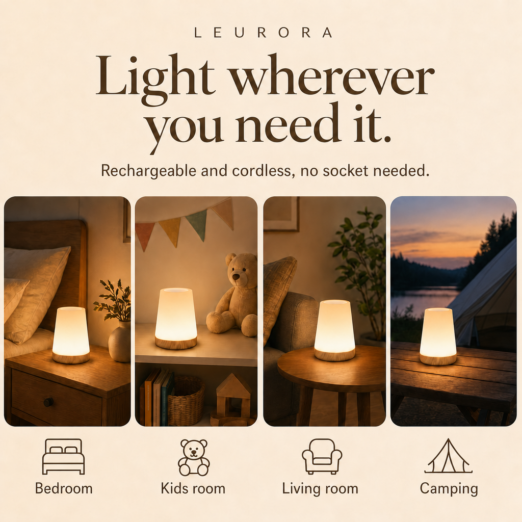 LumiMood rechargeable night light for bedroom, kids room, living room and camping