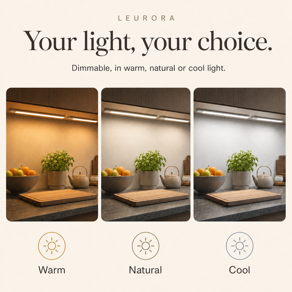 EasyStick dimmable LED light with three light colours warm, natural and cool