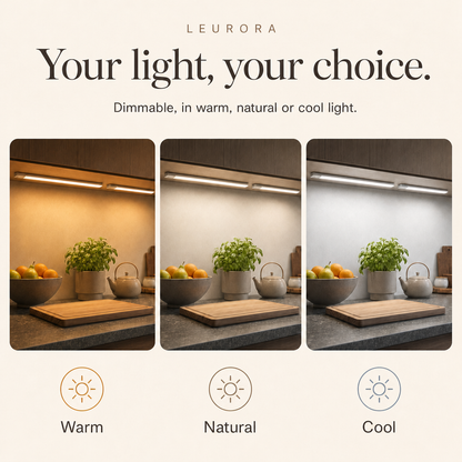 EasyStick dimmable LED light with three light colours warm, natural and cool
