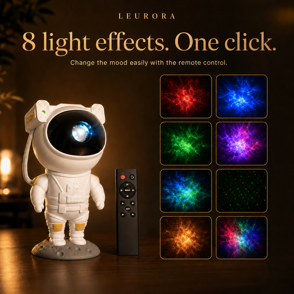 8 light effects of the Astronaut galaxy projector via remote control