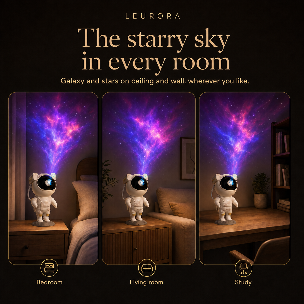 Astronaut star projector in the bedroom, living room and study