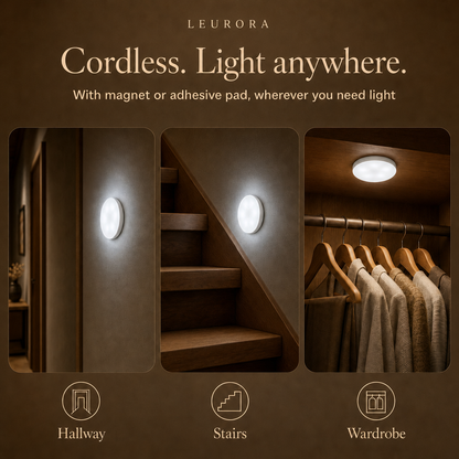 Cordless LumiBeam sensor light in the hallway, on the stairs and in the wardrobe