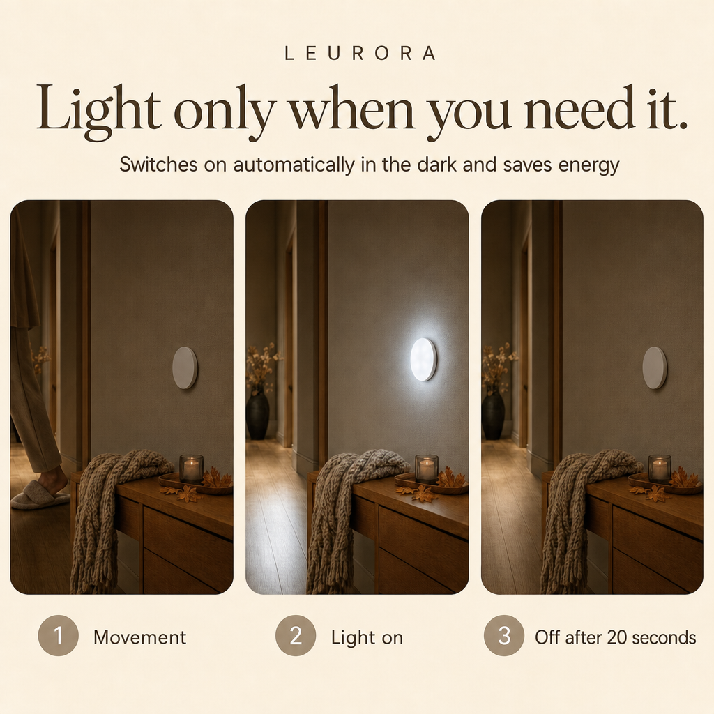 LumiBeam motion sensor: light turns on with movement and off after 20 seconds